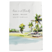 Tropische Palmenbäume Wasserfarbenhochzeit Mittlere Geschenktüte (Rückseite)