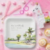 Tropische Palmenbäume Wasserfarbenhochzeit Pappteller (Party)