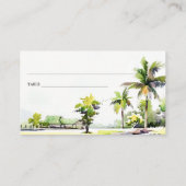 Tropische Palmenbäume Wasserfarbenhochzeit Platzkarte (Rückseite)
