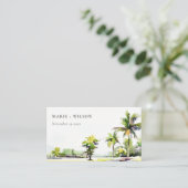 Tropische Palmenbäume Wasserfarbenhochzeit Platzkarte (Stehend Vorderseite)