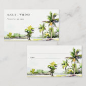 Tropische Palmenbäume Wasserfarbenhochzeit Platzkarte (Vorne/Hinten)