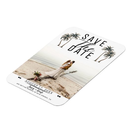 Tropische Palmenbaumküste Hochzeit speichern Sie d Magnet (Linke Seite)