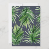 Tropische Palmenblätter und Goldschrift Save The Date (Rückseite)