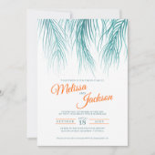 Tropische Palmenfront Wasserfarbe aquamarin orange Einladung (Vorderseite)