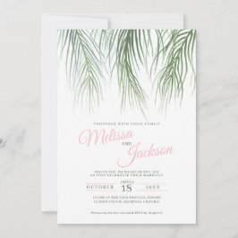 Tropische Palmenfronten Aquarellfarben Rosa Hochze Einladung
