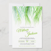 Tropische Palmenfronten Aquarellmalerei Hochzeit Einladung (Vorderseite)