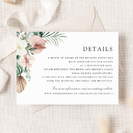 Tropische Palmengrün Blütenfarben Hochzeit Detail Einladung