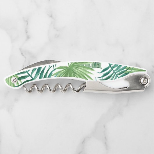 Tropische Palmengrün Monogram Kellnermesser (Rückseite)