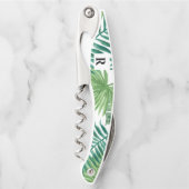 Tropische Palmengrün Monogram Kellnermesser (Vorderseite)