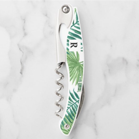 Tropische Palmengrün Monogram Kellnermesser (Vorderseite)