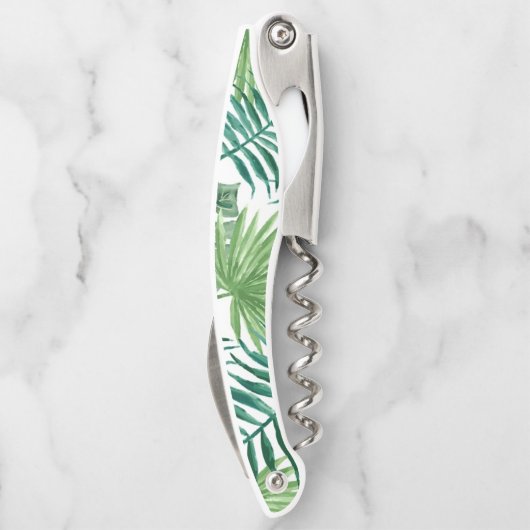 Tropische Palmengrün Monogram Kellnermesser (Rückseite)