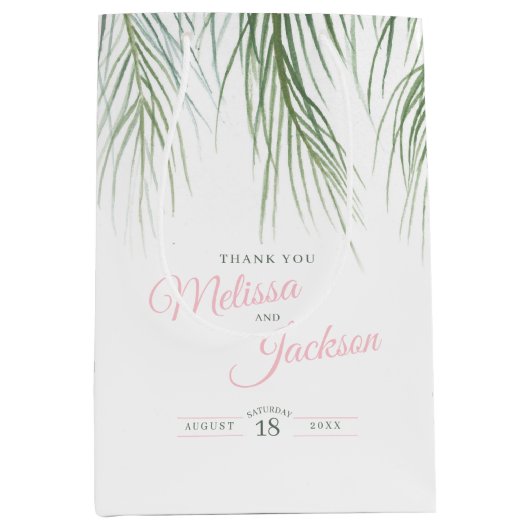 Tropische Palmenhochzeit dank dunkelgrünem, rosa W Mittlere Geschenktüte (Vorderseite)