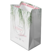 Tropische Palmenhochzeit dank dunkelgrünem, rosa W Mittlere Geschenktüte (Rückseite Schrägansicht)