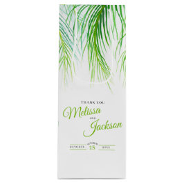 Tropische Palmenhochzeit dank üppiger grüner und w Geschenktüte Für Weinflaschen