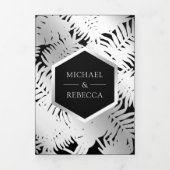 Tropische Palmenhochzeit mit schwarzem und silberf Dreifach Gefaltete Einladung (Cover)