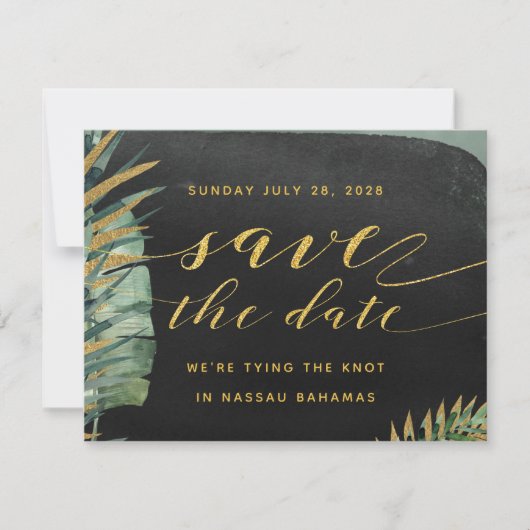 Tropische Palmenhochzeit rettet das Datum Save The Date (Vorderseite)