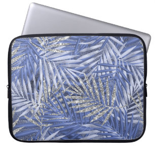 TROPISCHE PALMFRONEN AUS BLAU UND SILBER LAPTOPSCHUTZHÜLLE