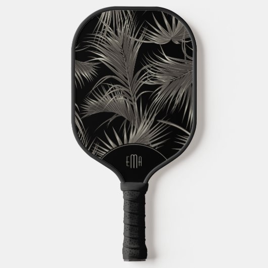 Tropische Palmfronten mit Monogramm-Initialen Pickleball Schläger (Vorderseite)