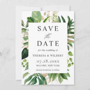 Tropische Palmwedding-Save-the-Date-Karte mit Grün Save The Date