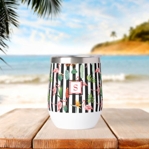 Tropische Palmwedel Flamingo Kaktus Monogramm
