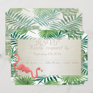 Tropische Palmwedel, Flamingos Hochzeit RSVP-Karte Einladung