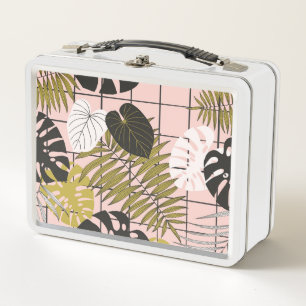 Tropische Palmwedel, stilvolle Sommer. Metall Brotdose