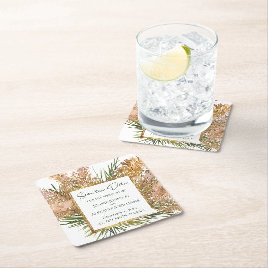 Tropische Pampas Grass Hochzeit retten Datum Rechteckiger Pappuntersetzer (Vor Ort)