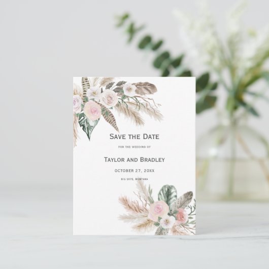 Tropische Pampasgras, Federn, rustikale | I Save The Date (Stehend Vorderseite)