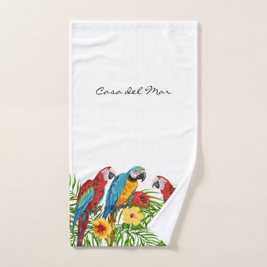 Tropische Papageien Blätter Sommerhaus Name weiß Badhandtuch Set (Handtuch)