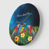 Tropische Papageien Blaue Palme Sommerhaus Name Große Wanduhr (Winkel)