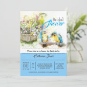 Tropische Papageien Blume Aquarellblau Einladung (Stehend Vorderseite)