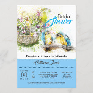 Tropische Papageien Blume Aquarellblau Einladung