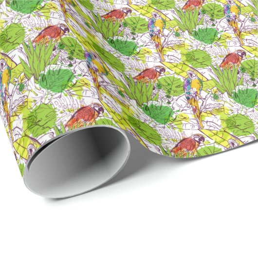 Tropische Papageien Geschenkpapier (Rolleneckpunkt)