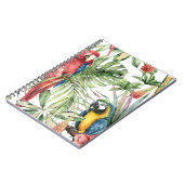 Tropische Papageien, Hibiskus: Aquarellmuster. Notizblock (Linke Seite)