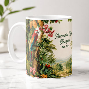 Tropische Papageien Kakaoblüten Aquarell Name gegr Kaffeetasse