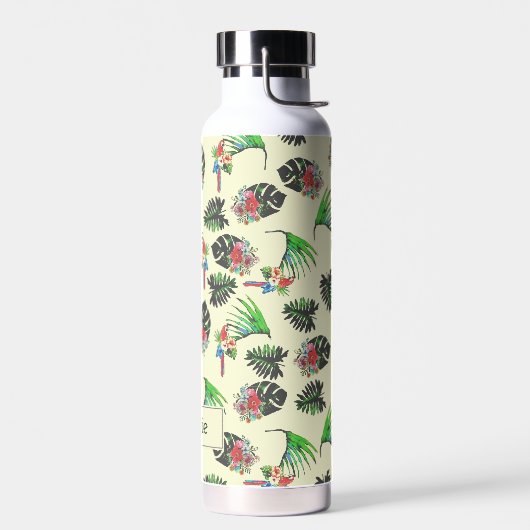 Tropische Papageien und Blumenmuster Personalisier Trinkflasche (Links)