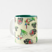 Tropische Papageien und Blumenmuster Zweifarbige Tasse (Vorderseite Links)
