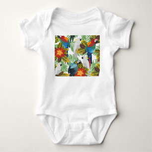 Tropische Papageien, Vintage nahtlose Muster. Baby Strampler