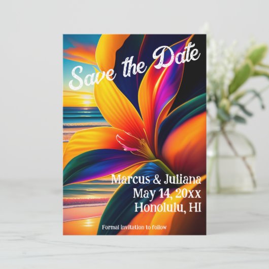 Tropische Paradies-Blume Save the Date (Stehend Vorderseite)