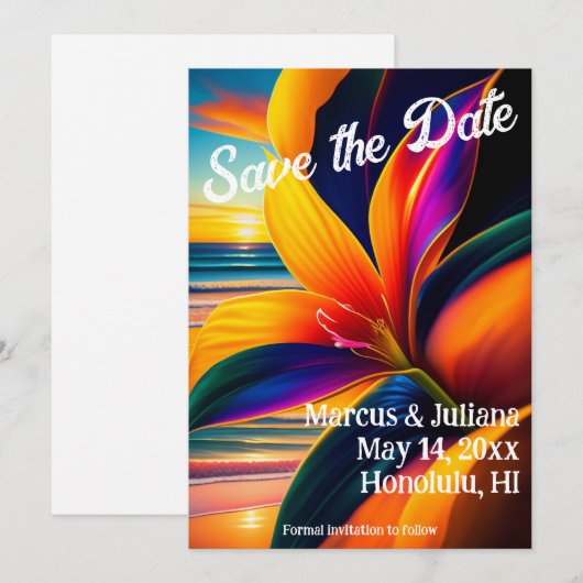 Tropische Paradies-Blume Save the Date (Vorne/Hinten)
