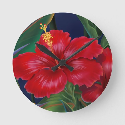Tropische Paradies-Hibiskus-Wand-Uhren Runde Wanduhr (Vorderseite)