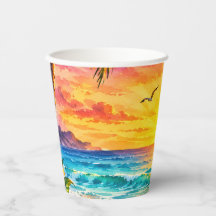 Tropische Paradies-Sonnenuntergang-Aquarell-Strand