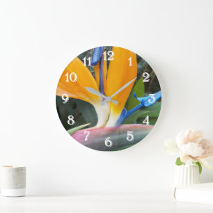 Tropische Paradiesvogel-Pflanze Floral Große Wanduhr