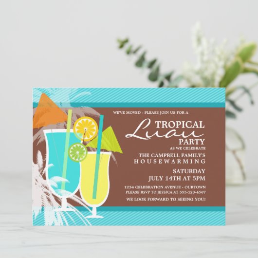 Tropische Party Einladungen Luau (Stehend Vorderseite)