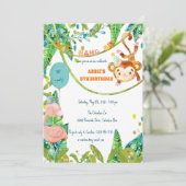 Tropische Party-Zeit für kleine Affen Einladung (Stehend Vorderseite)