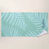 Tropische Pastel Blätter Monogram Beach Handtuch (Vorderseite)