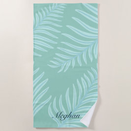 Tropische Pastel Blätter Monogram Beach Handtuch