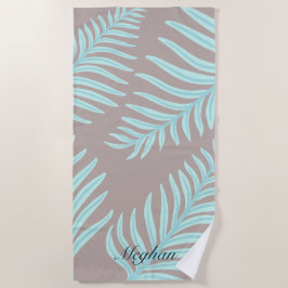 Tropische Pastel Blätter Monogram Beach Handtuch
