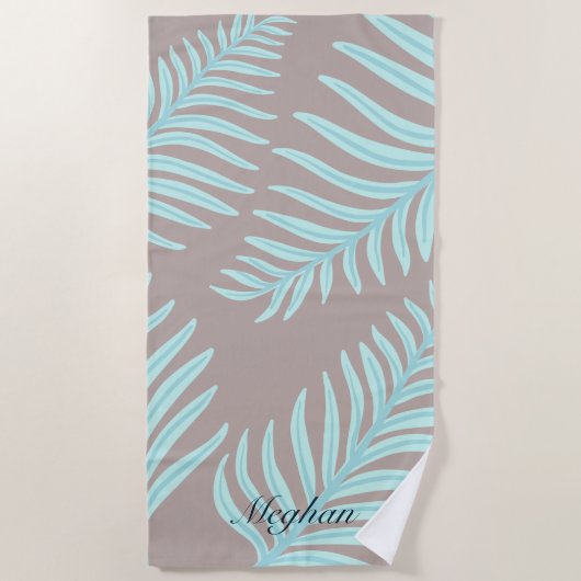 Tropische Pastel Blätter Monogram Beach Handtuch (Vorderseite)
