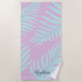 Tropische Pastel Blätter Monogram Beach Handtuch